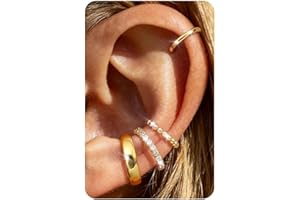 FIBO STEEL 𝟒𝐏𝐚𝐢𝐫𝐬 14K Gold Plated Ear Cuff Earrings for Women Non Piercing - Hypoallergenic Ear Cuffs 14K Silver/Gold Plated Non Tarnish Clip on Cartilage Earrings Fake Earring Set Trendy Jewelry