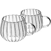 RQPQBO Clear Classic Glass Halloween Cups with Handle 12 Oz- Heat-Resistant Cute Pumpkin Coffee Mugs for Home, Office, Party Drinking Cups Microwave Safe (2Pcs)