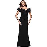Xscape Womens Scuba Crepe V-Neck Chiffon Ruffle Floor Length Dress (Petite)