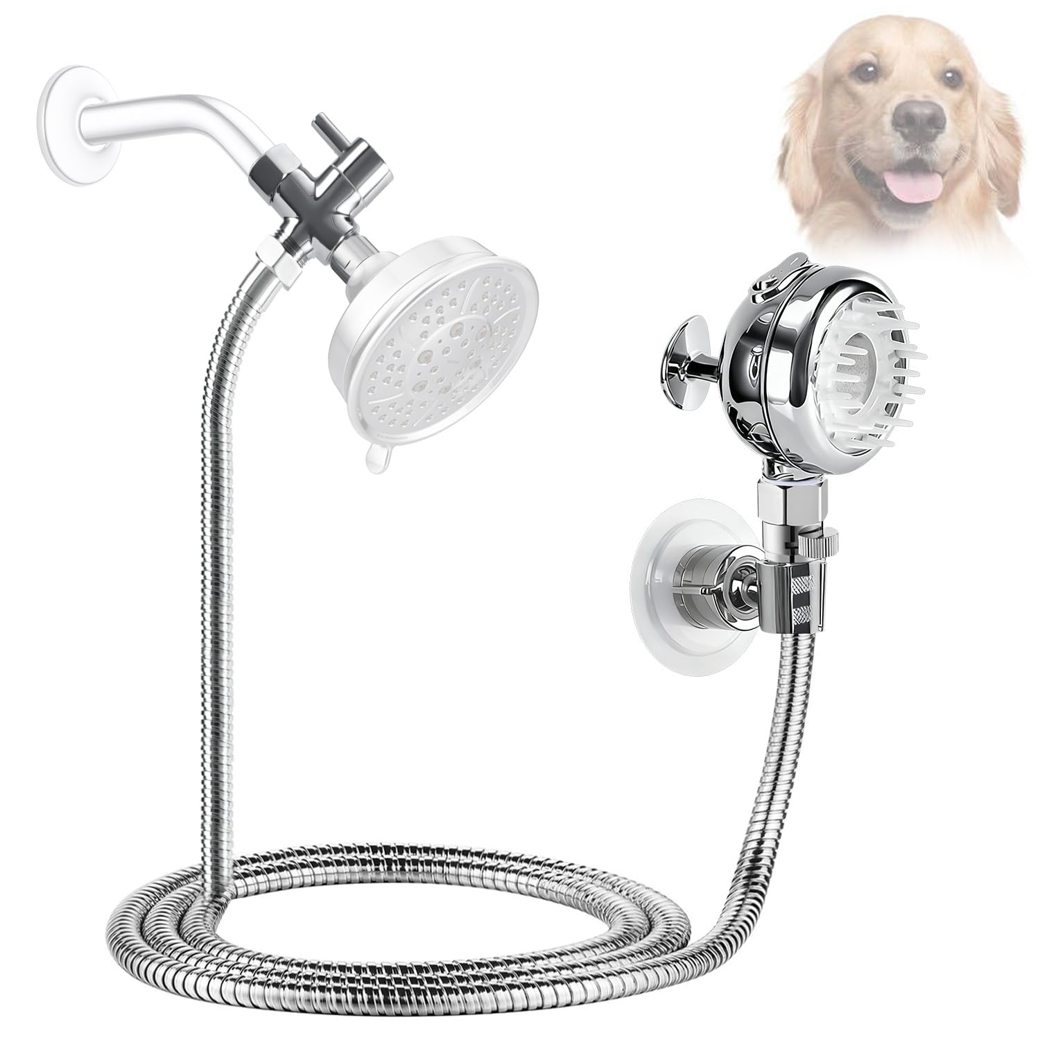 Photo 1 of Sneatup Pet Shower Set with 8.2ft Hose & Flow Control Valve for Bathroom Shower Arm