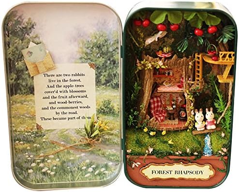 REFURBISHHOUSE Box Theater Miniature Doll House 3D Wooden DIY Kits LED Puzzle Model for Children Christmas Birthday Gift Forest Rhapsody