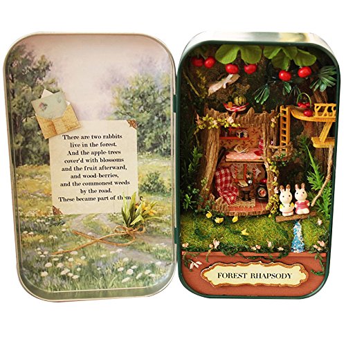 REFURBISHHOUSE Box Theater Miniature Doll House 3D Wooden DIY Kits LED Puzzle Model for Children Christmas Birthday Gift Forest Rhapsody