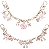 Beebeecraft 2Pcs 2 Styles Bow Purse Chain Strap Replacement Flower Purse Extender Gold Decorative Bag Chain Enamel Pink for Wallets Bag Handbag, 8in