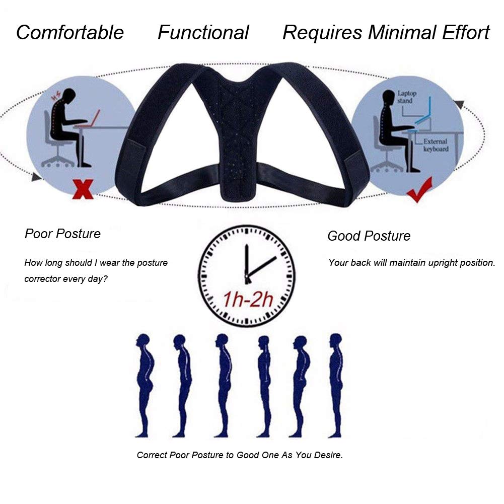Posture Corrector for Women Men, Adjustable Upper Back Corrector Brace for Clavicle Support and Pain Relief from Neck, Back & Shoulder, Posture Trainer and Straightener