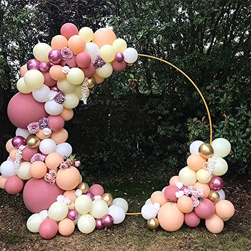 AM ANNA Round Metal Arch Backdrop Stand 6.5ft,2 Meter Wedding Arch Circle Balloon Arch Iron Frame Decoration for Valentine Graduation Party Event Photo Background (Golden Circle Balloon Arch Stand)