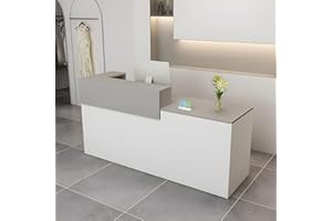LSZMXI Modern Reception Desk with Drawer & Open Shelves, 39-95 Inch Front Counter Table, Computer Workstation Suitable for Salons, Offices, Lobbies, Retail Stores and Home Offices