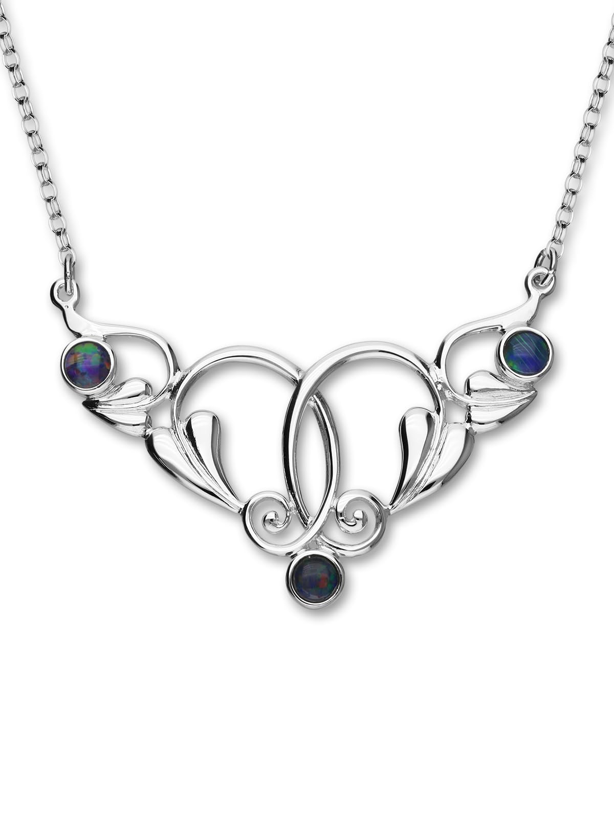 ORTAK 925 Sterling Silver Handmade Pendant Necklace Art Nouveau Inspired Design Featuring Natural Triplets Opal Gemstone High Polished Scottish Fine Jewellery Made In Scotland