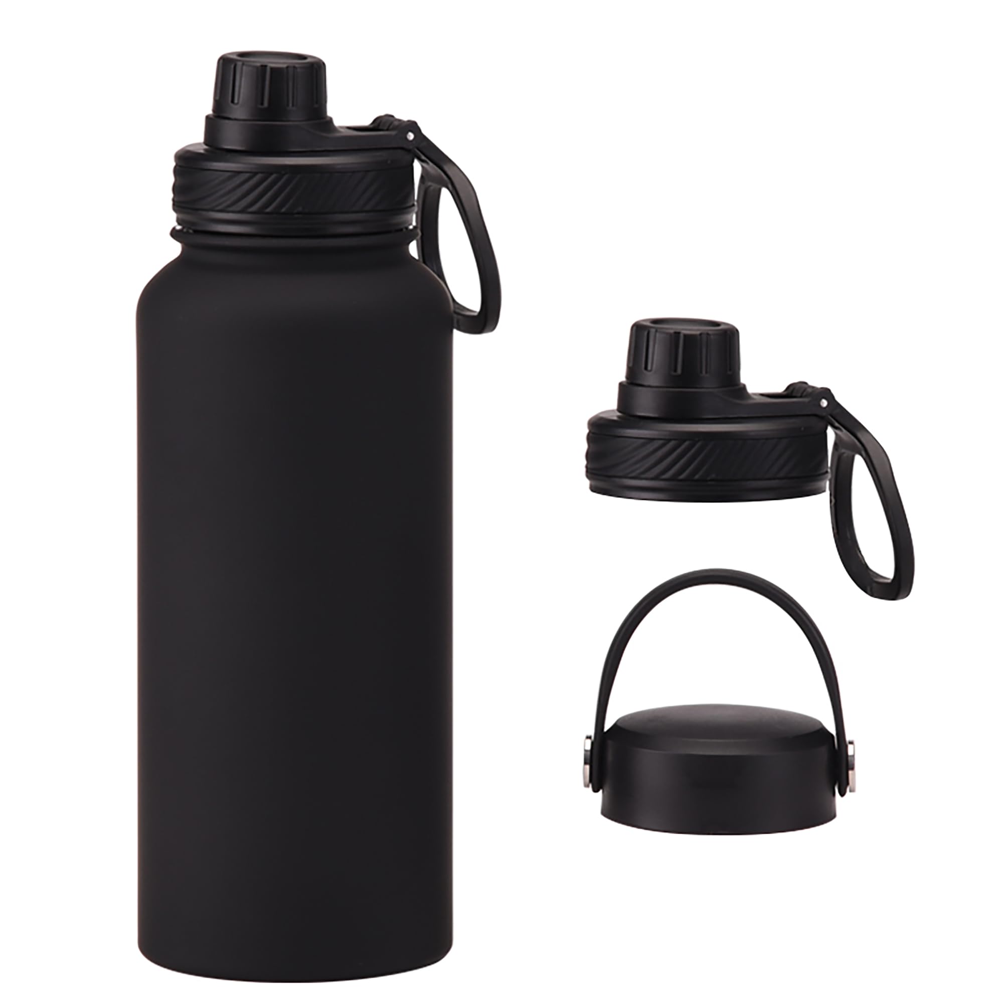 Photo 1 of Aiivow Black 32 OZ Insulated Water Bottle, Large Metal Stainless Steel Water Flask, Big Sports Travel Water Bottle with 2 Lids, Insulated Thermal Mug Cup