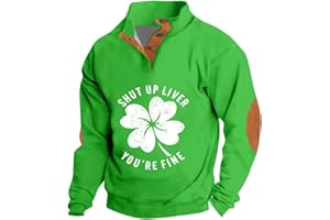 MESSIGAOT Sweatshirts Mens St Patricks Day Sweatshirt Shamrock Flag Print Stand Collar Long Sleeve Shirt Pullover Clothes