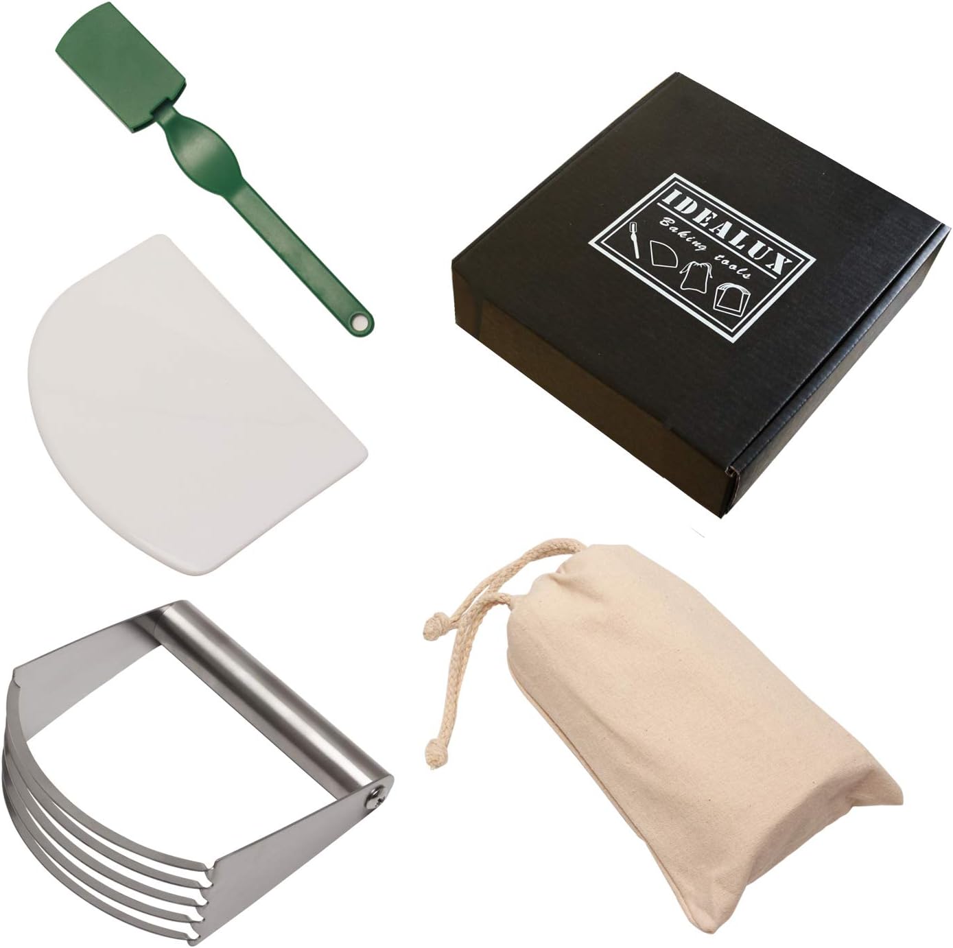 DEALUX Bread Proofing Tool,Proofing Linen Liner Cloth+ Dough Scraper+Stainless Steel Dough Blender + Dough Scoring Tool,Bread Lame Sourdough tool set of 4.