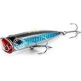 Dr.Fish Popper Saltwater Fishing Lures, 4/5.5 Inches GT Popper VMC Treble Hooks Surf Fishing Lures for Bass Striper Pike Salmon Offshore