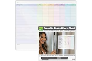 MC SQUARES M.C. Squares Dry Erase Chore, Task, Habit Chart | Erasable White Board Cling to Stainless Steel Fridge, Mirror, Cabinets | Home, Office, School | with Wet Erase Marker | 13.5” x 12” | USA Made