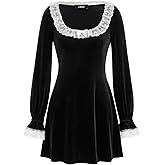 CIDER Mini Dress Long Sleeve Lace Trim Bow Tie Collar Cute Casual Dress