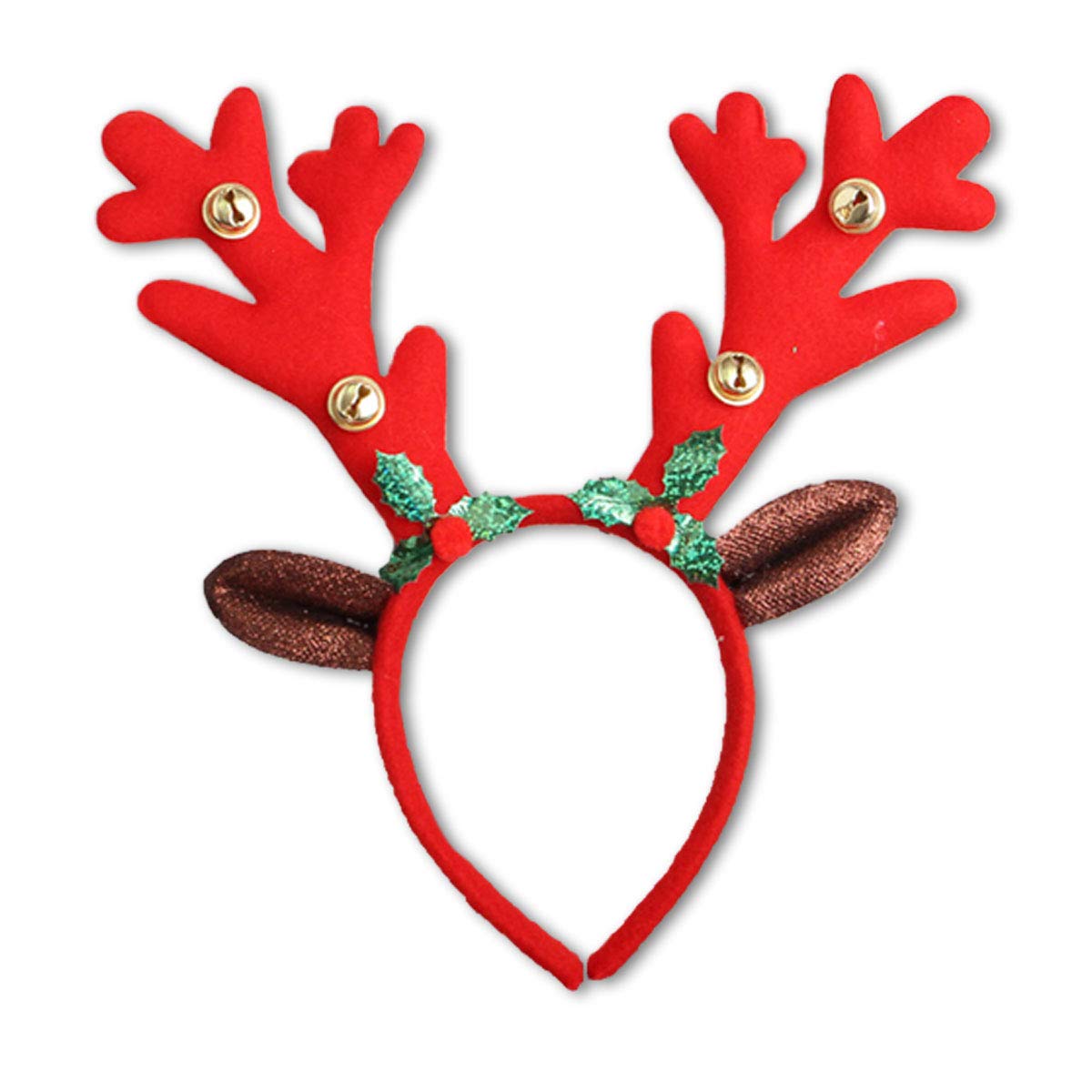 Reindeer Antlers Headband Christmas and Easter Party Headbands Deer Antlers Headband with Bells Cute Reindeer Ears Headband, Red, Medium