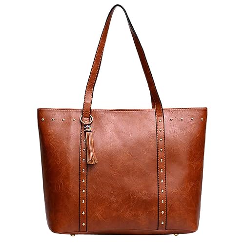 LMRYJQ Sommersaison Quaste Weibliche Tasche Vintage Frauen Leder Quaste Reißverschluss Nieten Einfarbig Umhängetasche Handtas