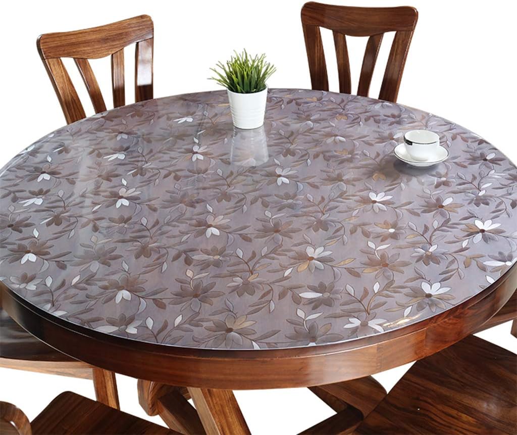 Nclon Clear Pvc Table Protector Tablecloth, Plastic Vinyl Wipeable Round Waterproof Dining Table cover, Desk Mat Pad Round-B1.5mm diameter 60cm