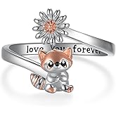 qielizhu Red Panda Ring 925 Sterling Silver Cute Animals Adjustable Rings Red Panda Gifts for Women I Love Forever Jewelry