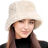 BFONS Faux Fur Winter Bucket Hat for Women Men Fuzzy Warm Hat Women's Furry Fisherman Cap for Casual, Trips, Sports, Skiing