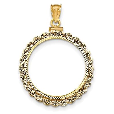 Us Solid 14k Gold Coin Bezel Pendant For The 110 Oz 5 American Eagle Gold Coin Rope Screw Top Design