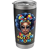 Messy Bun Black American African Women Autism Awareness Mom Stainless Steel Insulated Tumbler
