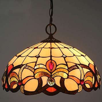 16 Inch Tiffany Style Pendant Lamp Retro Stained Glass Droplight