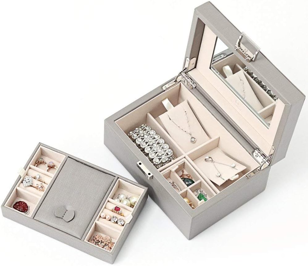 Vlando Wooden Jewellery Box, Jewelry Organiser and Storage Case Trays