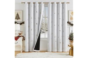 Jubilantex Gold Butterfly Blackout Curtains on Greyish White with Black Layer,Thermal Insulated Window Curtains for Bedroom Girls Room,52x84,2 Panels