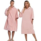 Avisiatree Surf Poncho Hooded Towel for Adults Quick Dry Beach Changing Robe with Pockets, Unisex Swim Cover-Up, Pink Bath Towel for Surfers & Swimmer Gifts