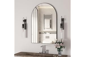 NEUWEABY Wall Mounted Mirror, Arched Wall Mirror for Bathroom, 24"x36" Arch Bathroom Mirror with Metal Frame, Black Vanity Mirror Decor for Mantle, Bedroom, Entryway, Living Room