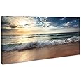 Ocean Beach Pictures Canvas Wall Art Decor for Living Room Paintings Bedroom Home Decorations Modern Stretched and Framed Seascape Waves Landscape Canvas Prints Artwork (24inchx48inch, Beach1)