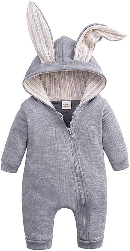 Winter Warm Baby Boys Girls Rabbit 3D Ear Zipper Hooded Romper Jumpsuit Outfits
