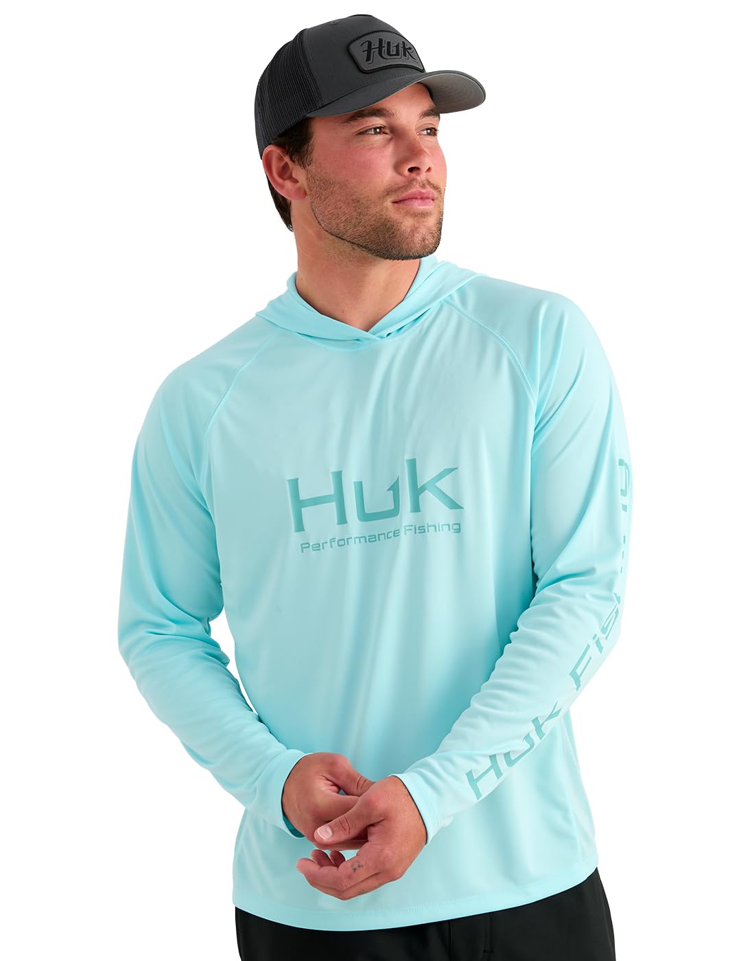 HUK Mens Pursuit Vented Long Sleeve Hoodie, Fishing Shirt with Hood, Caicos, Medium Image
