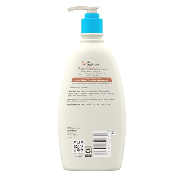 AVEENO BABY DAILY MOISTURE BODY LOTION FOR SENSITIVE SKIN, HYPOALLERGENIC MOISTURIZING BABY LOTION WITH NOURISHING OATMEAL TO DEEPLY MOISTURIZE BABY’S SKIN, FRAGRANCE-FREE, 18 FL. OZ