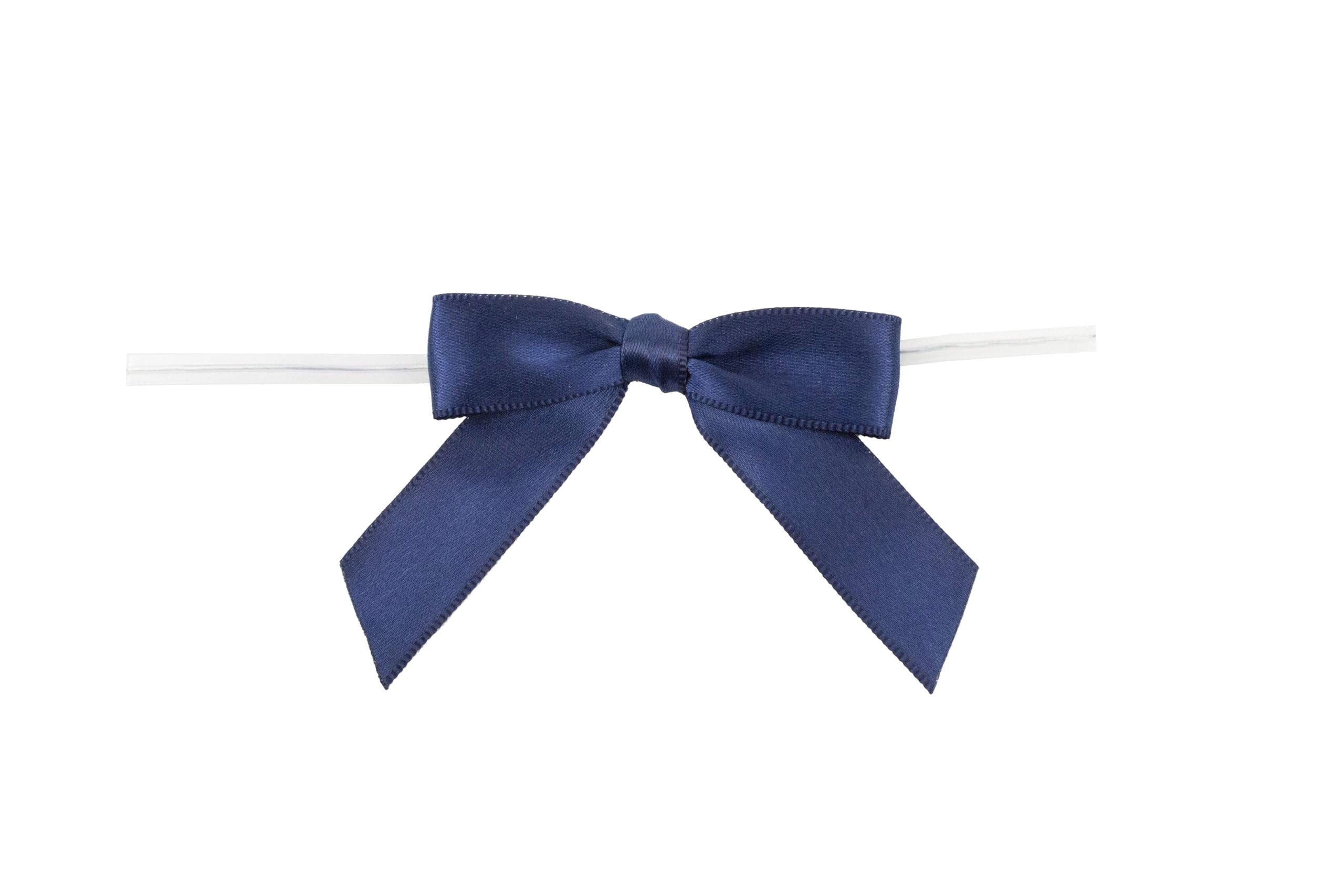 Reliant Ribbon 100 Piece Bow 2.5 Span X 1.75 Tails Twist Tie Ribbon, Navy, 5/8"