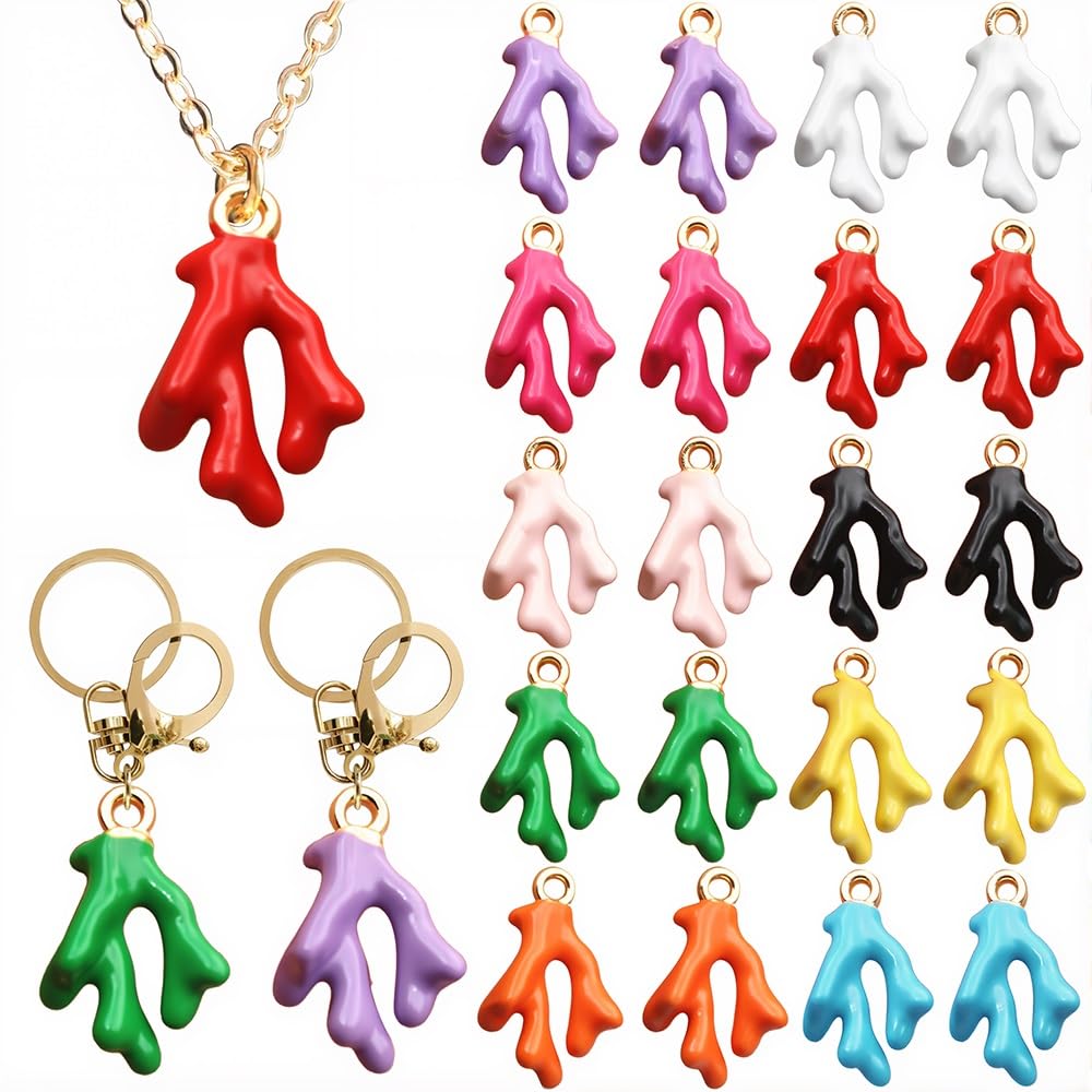 Photo 1 of 20Pcs Enamel Corals Pendant Earring Necklace Keychain Charms For Jewelry Making Colorful Branch Coral Charms For Bracelets 3D Sea Ocean Coral Bracelet Charms Bulk Pendants For Jewelry Making Supplies