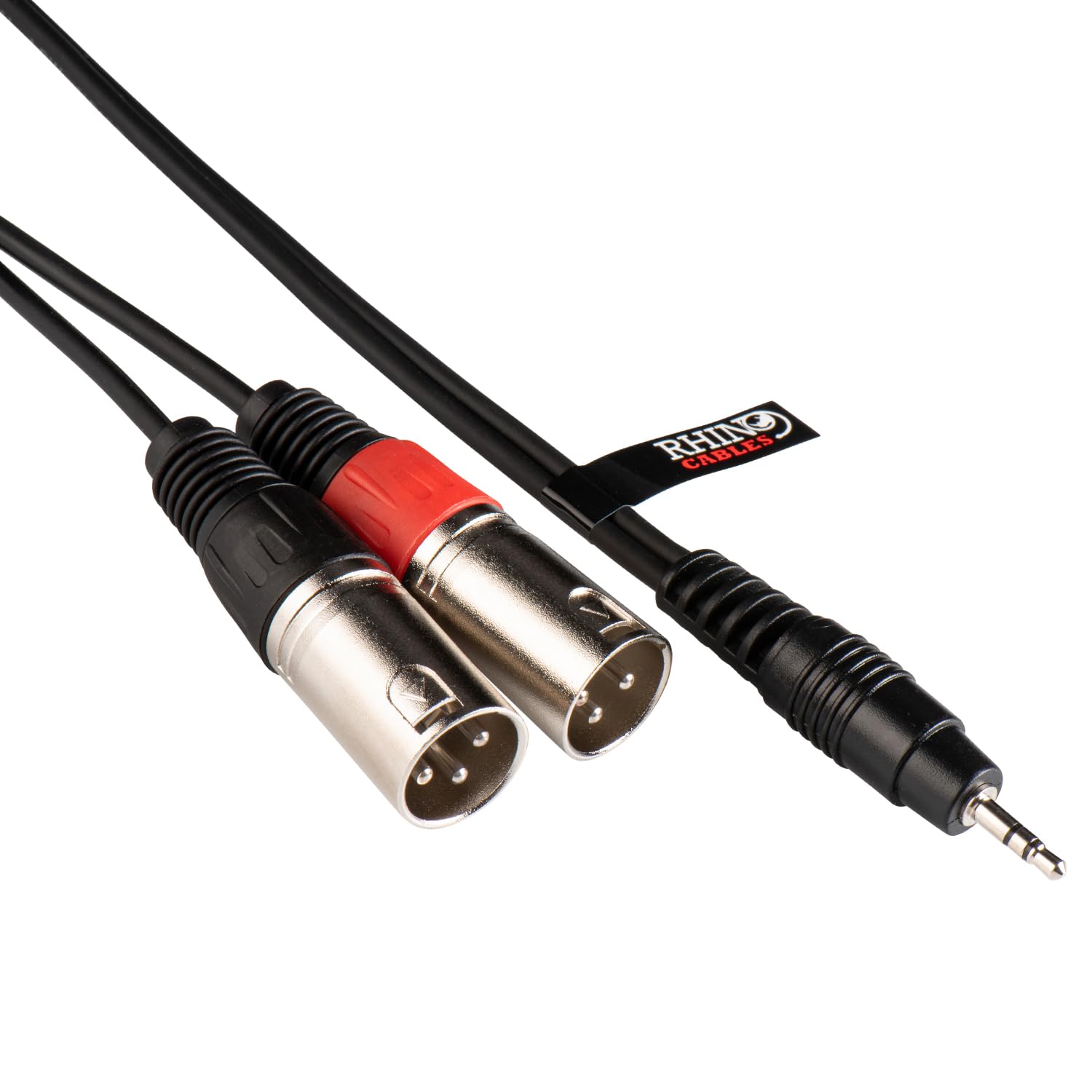 rhinocables 3.5mm Jack to Dual XLR Cable – Stereo Mini Jack to 2× XLR Male Adapter Lead with Left/Right Channels | For Linking PCs, Tablets, Phones & Instruments to Mixers, Recorders & PA Systems (3m)