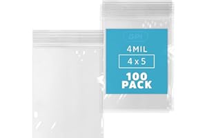 GPI - 100 Count 4" X 5" Zip Bags, Heavy-Duty 4 Mil Thick, Clear Reclosable Zipper Poly Baggies with Resealable Zip Top Lock for Storage, Packaging, Food, Nuts, Bolts & Screws