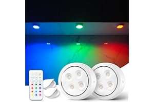 swesara Puck Lights with Remote Under Cabinet Lighting Battery Operated Push Lights Mini Led Lights Above Cabinet Lighting 2 Pack White
