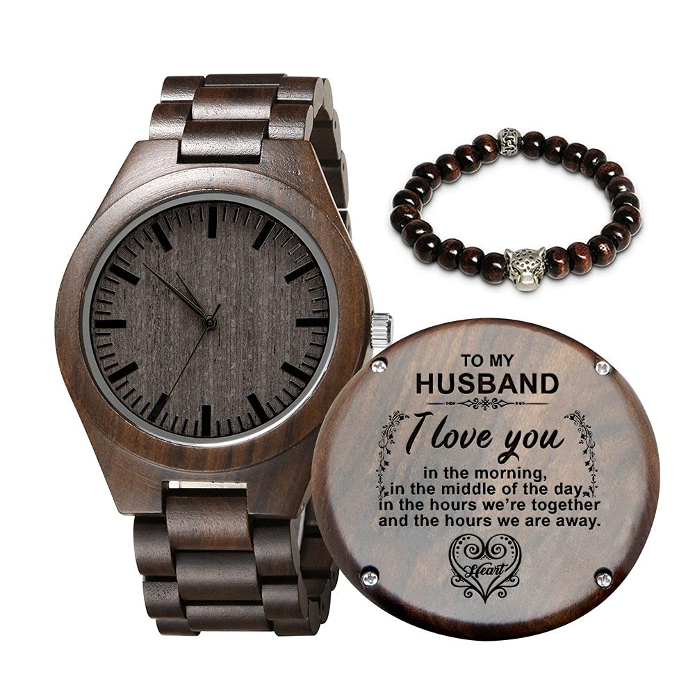 Kenon Engraved Wooden Watch for Husband, Personalized Wood Watch Gift for Husband, Birthday Gift from Wife (for Husband)