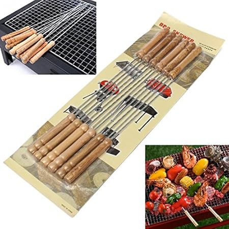 AirCrown 12PCS BBQ BROCHETTE Skewers 41CM Stainless Steel Needle Tandoor Kebab Sticks