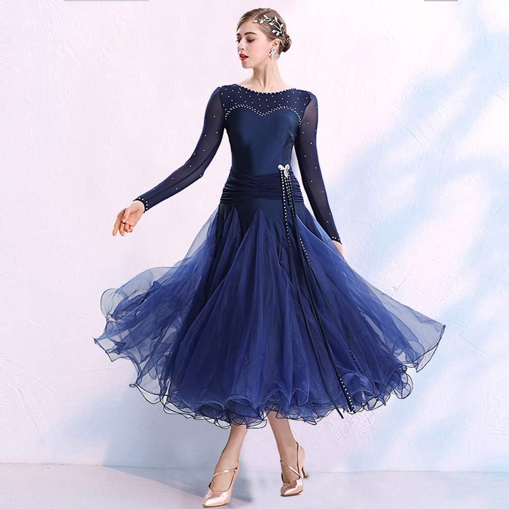 NAKOKOU Ballroom Dance Women Dress Competition Big Swing Collar Ballroom Dance Dress Formal: Clothing