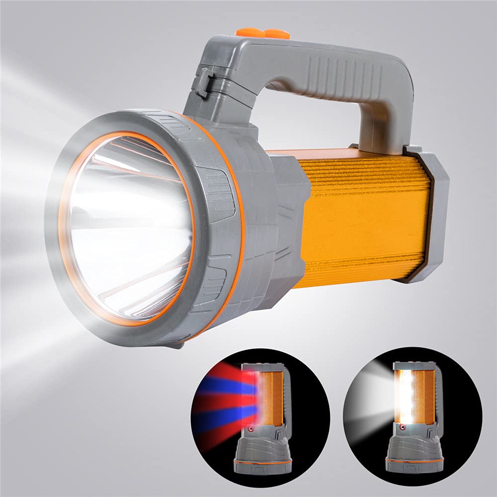 MAYTHANK Super Bright Handheld LED Torch with Lantern USB Rechargeable Large Battery 10000MA, Most Powerful Big Spotlight Flashlight Heavy Duty High Powered Searchlight