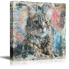 Square Cat Series Canvas Wall Art - Cat with Colorful Background - Giclee Print Gallery Wrap Modern Home Art Ready to Hang - 12x12 inches
