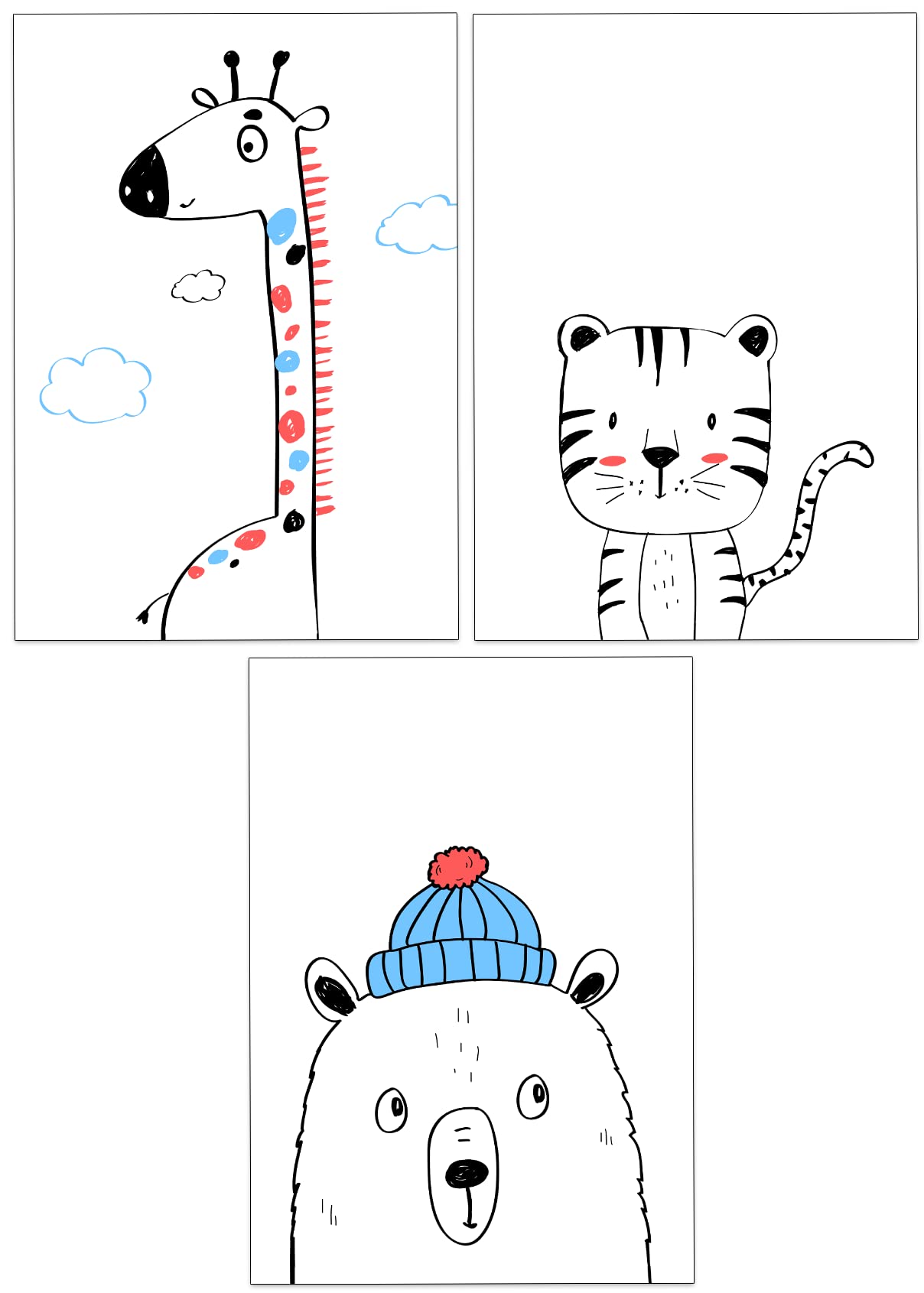 30 Blank Greeting Cards with Envelopes made from Recycled Paper (Simple Animals)