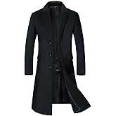 ebossy Men's Wool Blend Full Length Overcoat Single Breasted Long Coat with Flap Pocket