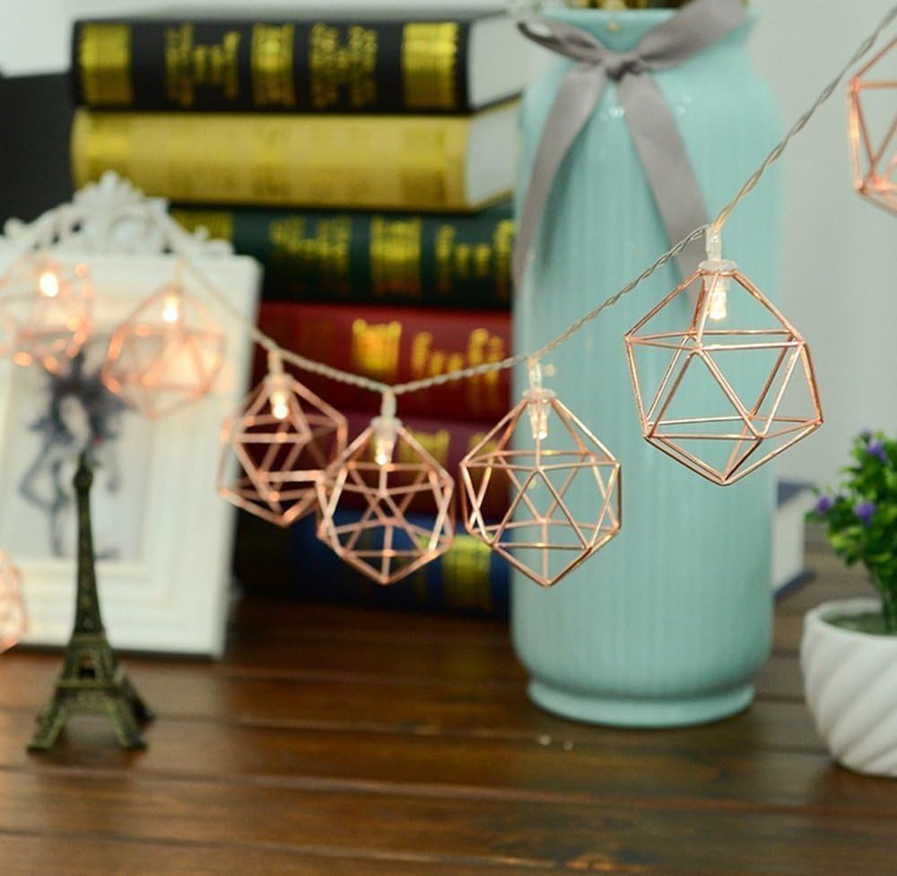 Vintage Lampshade Geometric Lights,KINGCOO 3.3M/10ft 20LED Rose Gold Metal Lantern Polygonal Battery Operated Fairy String Lights for Home Bedroom Garden Wedding Party Decoration (Warm White) - Image 5