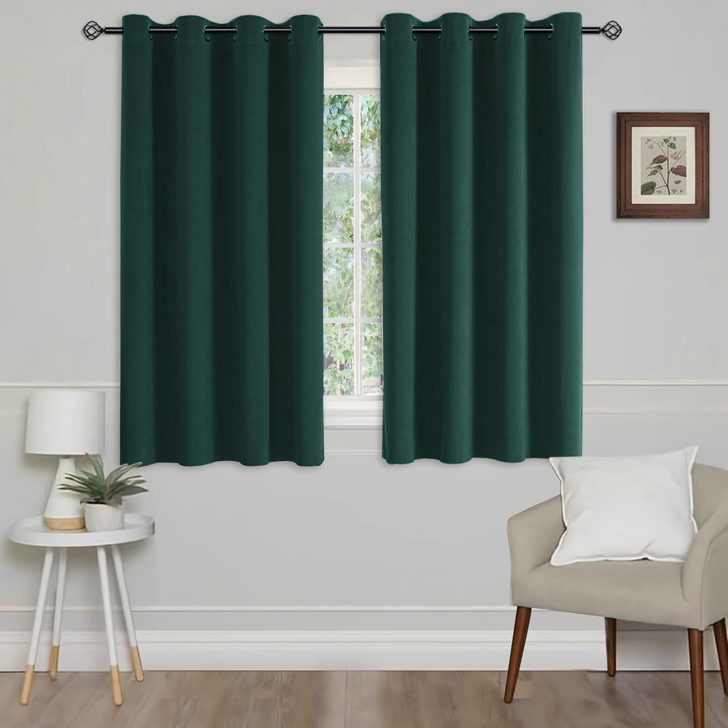 CUCRAF Velvet Blackout Curtains for Bedroom Thermal Insulated 46" x 54"(W x L) Dark Green 2 Panels Ring Top Eyelet Soundproof Curtain Kidsroom and Living Room