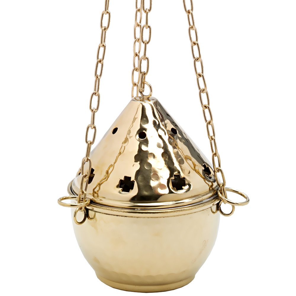 NKlaus Incense burner with chain 80cm soft incense burner brass gold hammered deco new 7604