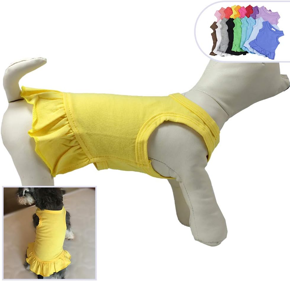 Lovelonglong 2019 Dog Dress Sports Tee-Dresses Tanks Top for Miniature Small Size Female Dogs 100% Cotton 18 Colors