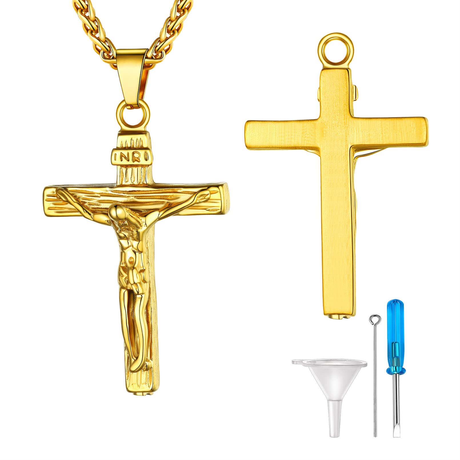 Supcare Gold Crucifix Necklace Urn Necklaces for Ashes Cremation Jewellery Memorial Keepsakes Pet Human Ash Holder